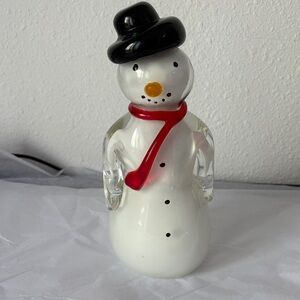 Celebeation Glass Snowman Black Hat and Red Scarf